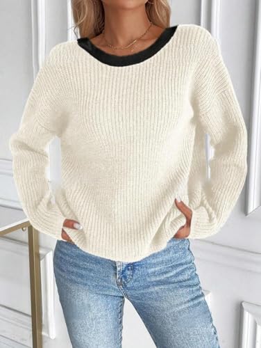 ZAFUL Sweater for Women Backless Bow Knot Decor Color Block Long Sleeves Knit Sweater Pullover4