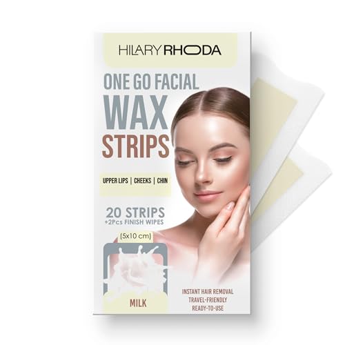 Image of Hilary Rhoda One Go Facial Wax Strips | Ready-To-Use Facial Wax Strips | Face, Cheek, Upper Lip & Chin Facial Wax | Painless Hair Removal | With 2 Finish Wipes | 20 Strips (Milk - Shade 05)