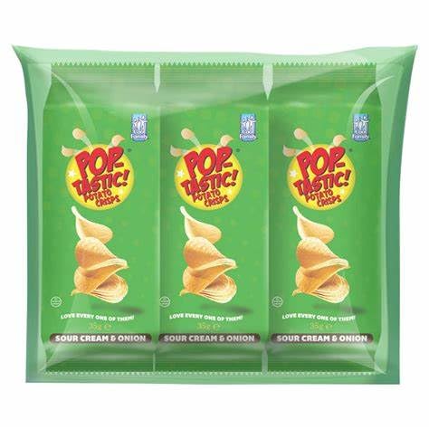 Pop-tastic Crisps 3 x 35g - Sour Cream & Onion | By Ideaonic