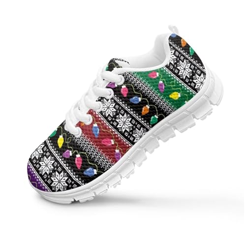 Children's Christmas Sneaker Soft Breathable Non-Slip Athletic Hiking Shoes for Big Kids Lightweight Lace-Up Walking Sneaker for Litter Kids US 11-5