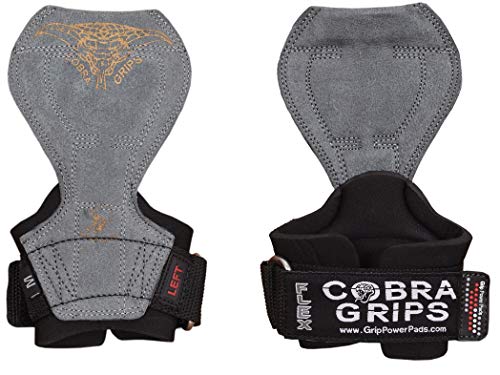 2018 Cobra Grips Flex Model Weight Lifting Gloves Heavy Duty Straps Alternative Power Lifting Hooks Best for Deadlifts with Padded Wrist Wrap Support Bodybuilding (Medium Gray Leather)
