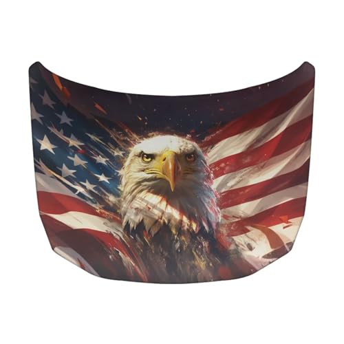 Image of Car Hood Cover, Eagle and American Flag Auto Hood Wrap Blankets Stretchable Automotive Exterior Accessories for Compact Sedans SUVs Trucks