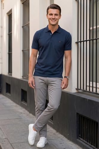 Image of Louis Philippe Men's Slim Fit Solid 100% Cotton Polo T-Shirt