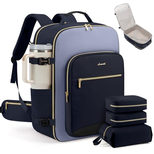 LOVEVOOK Sac à dos de voyage de 40 L pour homme et femme, grand sac à dos à main pour avion avec 3 cubes d'emballage, sac de voyage pour articles personnels TSA pour ordinateur portable de 17