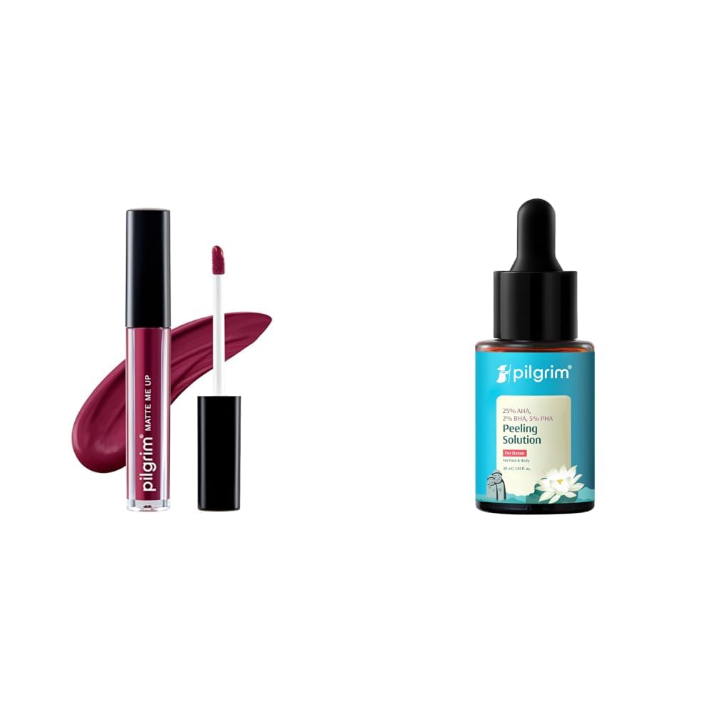 Pilgrim Liquid Matte Lipstick - Wine Spill & 25% AHA + 2% BHA + 5% PHA Peeling Solution For Tan Removal - 30ml-image-13