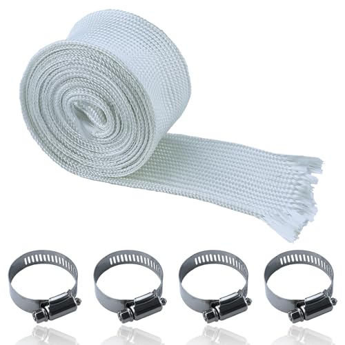 30mm Auspuffschlauch, 300cm Zusatzheizungsschlauch, Glasfaserschlauch, Hitzeschutzschlauch mit 4 Stück Schlauchschellen, für Generatoren, Heizungen, Wohnwagenschläuche, Kabel (Weiß)