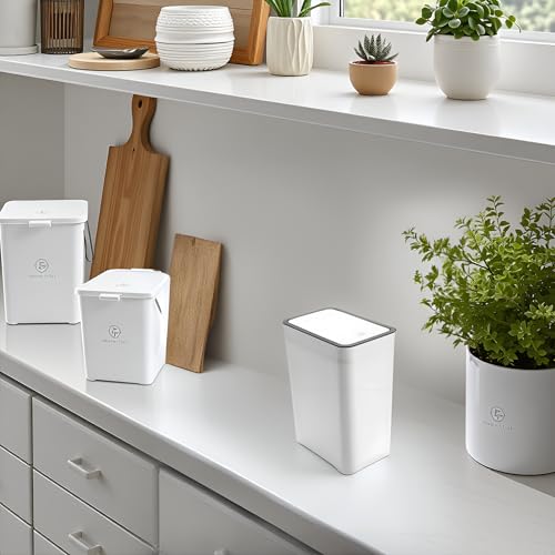 Caneca de basura de plástico con tapa presionable blanca miniatura 5