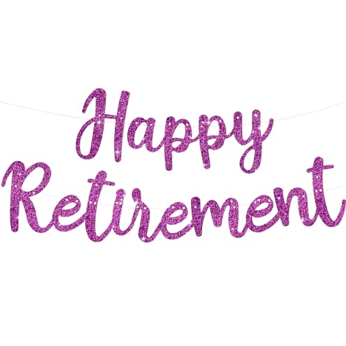 Image of BEISHIDA Pre-Strung Glitter Purple Happy Retirement Banner Party Decoration