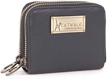 Catwalk Collection Handbags - ISLA - Ladies Small Organiser Zip Purse with Gift Box - Leather RFID Protection - Credit Card Wallet with Coin Compartment - Black