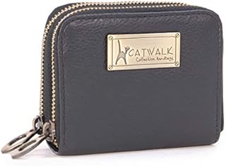 Catwalk Collection Handbags - ISLA - Ladies Small Organiser Zip Purse with Gift Box - Leather RFID Protection - Credit Card Wallet with Coin Compartment - Black