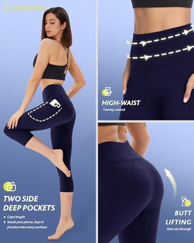CAMPSNAIL 4 Pack Capri Leggings for Women - High Waisted Capris Tummy Control Yoga Pants with Pockets Workout Cycling Tights3