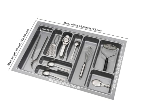 Image of Heavy PVC Cutlery Tray, Modular Kitchen Basket Storage Organizer, Stylish (28.5X19 Inch), Cosmetics, Polyvinyl Chloride, Grey