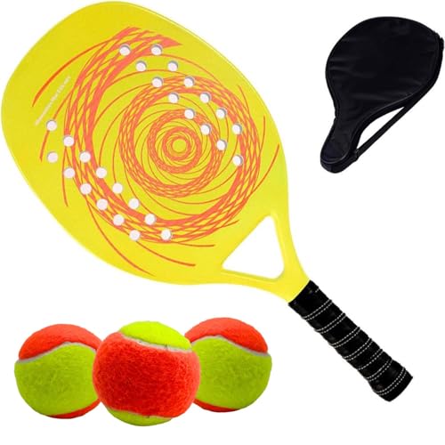 Kit Raquete Para Beach Tennis Profissional em Fibra Carbono Com Capa Protetora e 3 Bolinhas de Beach Tennis Para Iniciantes e Profissionais (Amarelo)