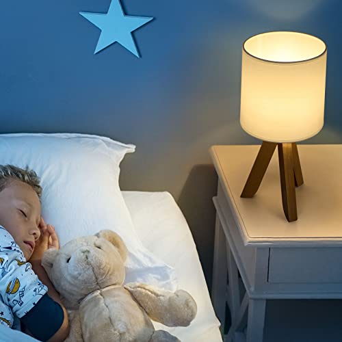 Small Table Lamp Nightstand Desk Lamp Cute Kids Table Lamp With Tripod Base For Bedroom, Living Room, Children Room, Nursery, Study Room, Brown Base (White Shade) #TOP5