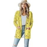 Forchrinse Bee Sunflower Women’s Open Front Cardigan Coat Long Sleeve Causal Knit Cardigan Sweater Lightweight Y2K Vintage Cardigan with Pockets Fall Winter Women Clothing