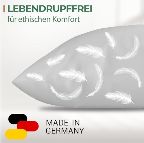 Kopfkissen 80x80 Federkissen Made in Germany - Kissen mit 100% Federfüllung - Federkopfkissen mit Bezug aus Baumwolle - Ökotex-zertifiziert - Füllkissen für erholsamen Schlaf - Kissen - 1er Set