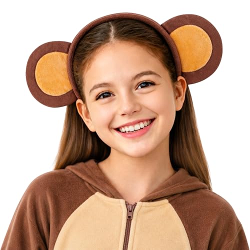 IGMaryBox Monkey Ears Headband Plush Animal Ear Headband Cute Monkey Costume Headwear for Safari Party Jungle Theme Birthday Halloween Cosplay Dress Up Accessories
