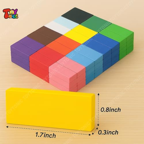 Image of TOYTONIC 120 Pcs Colorful Wooden Building Blocks Educational Board Game for Kids-Educational Domino Set for Boys & Girls - Indoor Fun Games & Party Activities - Toys for Ages 3 to 12 Years(12 Colors)