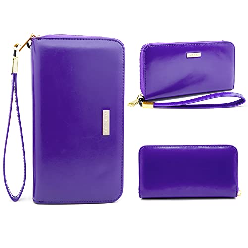 Image of ANDOILT Genuine Leather Wallet for Women Men RFID Blocking Credit Card Holder Zipper Purse Cell Phone Handbag, S6 purple, Taille unique, Vintage
