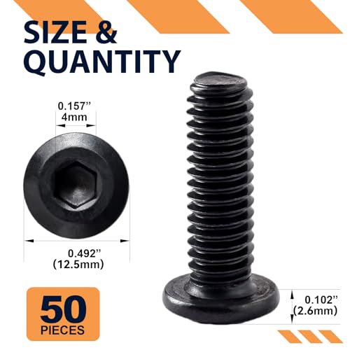 Image of 1 /4-20 x 1 /2 inch (50 Pack) Flat Head Hex Socket Cap Screws Bolts, Black Oxide 304 Stainless Steel 18-8, Hex Drive, Fully Machine Thread Furniture Bolts, with Hex Spanner