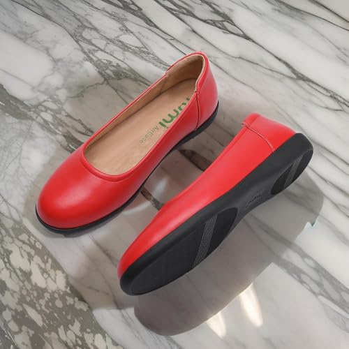 حذاء باليه مسطح يومي AirEase للنساء من الجلد الناعم (أحمر قرمزي، مقاسات أحذية الاتحاد الأوروبي، للبالغين، رقمي، متوسط، 39)