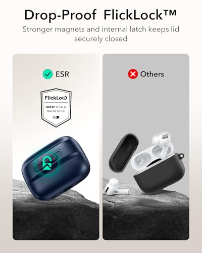 Image of ESR for AirPods Pro 2 Case (2023 /2022 /2019, 2nd /1st Gen), Compatible with AirPods Pro 2 (USB-C /Lightning Cable), MagSafe Ready, Magnetic Lid Lock, Full Drop Protection Cover with Lanyard, Navy Blue