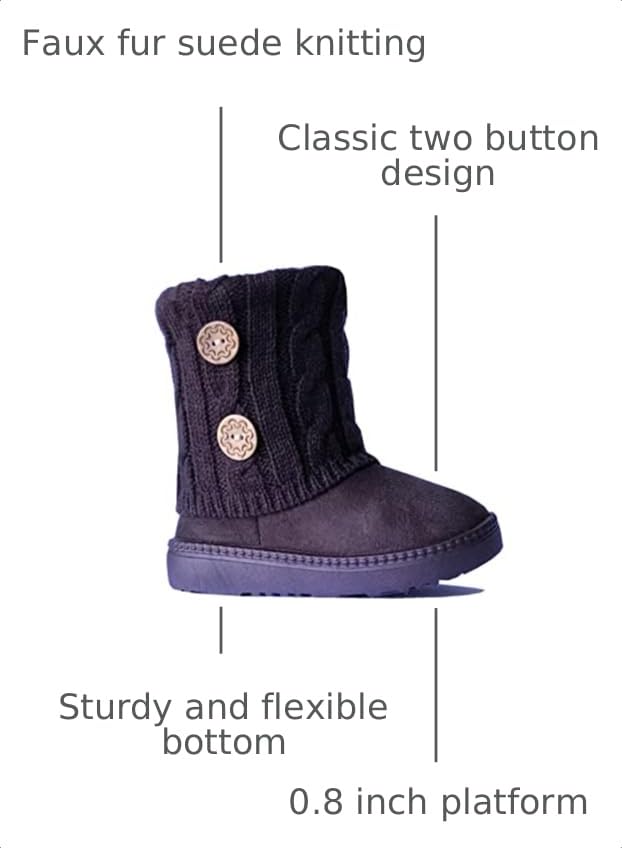 Image of REDVOLUTION Kids Boots Toddler Girls Cute 2 Buttons || Rhinestone Faux Fur Suede Knitting Shoe