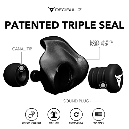 Bouchons d'oreille Decibullz sur mesure noir protection auditive 25 dB