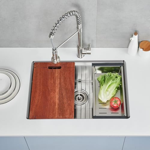 MENATT 25 Inch Undermount Workstation Kitchen Sink, 25"×18" Stainless Steel Single Bowl Undermount Handmade Kitchen Sink with Cutting Board (Brushed) by MENATT - Image 3