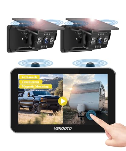 VEKOOTO VK7Pro 2 Magnetic Solar Wireless Backup Camera with 7 IPS Touchscreen 15 800mAh Rechargeable No Wiring HD1080P Night Vision Wireless Backup Camera for Trucks RV Trailer Camper