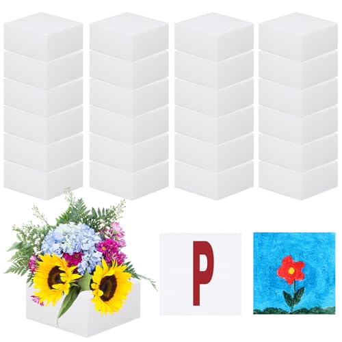 Gilprop 24 Pcs Craft Foam Blocks 4x4x2 Polystyrene Brick with Letter Sticker Pigment Needle and Fishing Line Foam Cubes for DIY Floral Arrangement Friendship Bracelet Art Sculpting Birthday Decoration