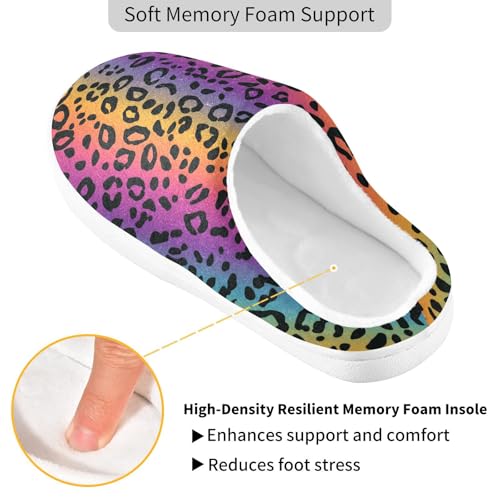 JUNZAN Rainbow Leopard Printed Womens House Cotton Slippers Non Skid Memory Foam Mens Slippers for Spa Funny Presents 6-72