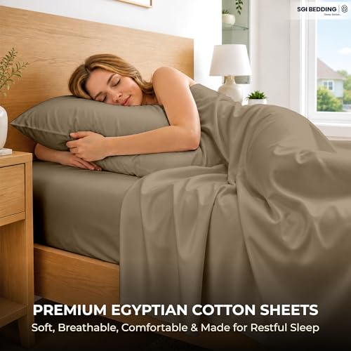 Image of SGI bedding RV Short Queen Sheet Set 60x75, 600 TC Egyptian Cotton, 4 Piece Luxury Hotel Collection, Ultra Soft & Breathable, Fits RV Mattress Camper & Trailer, 15 Inch Pocket, Taupe