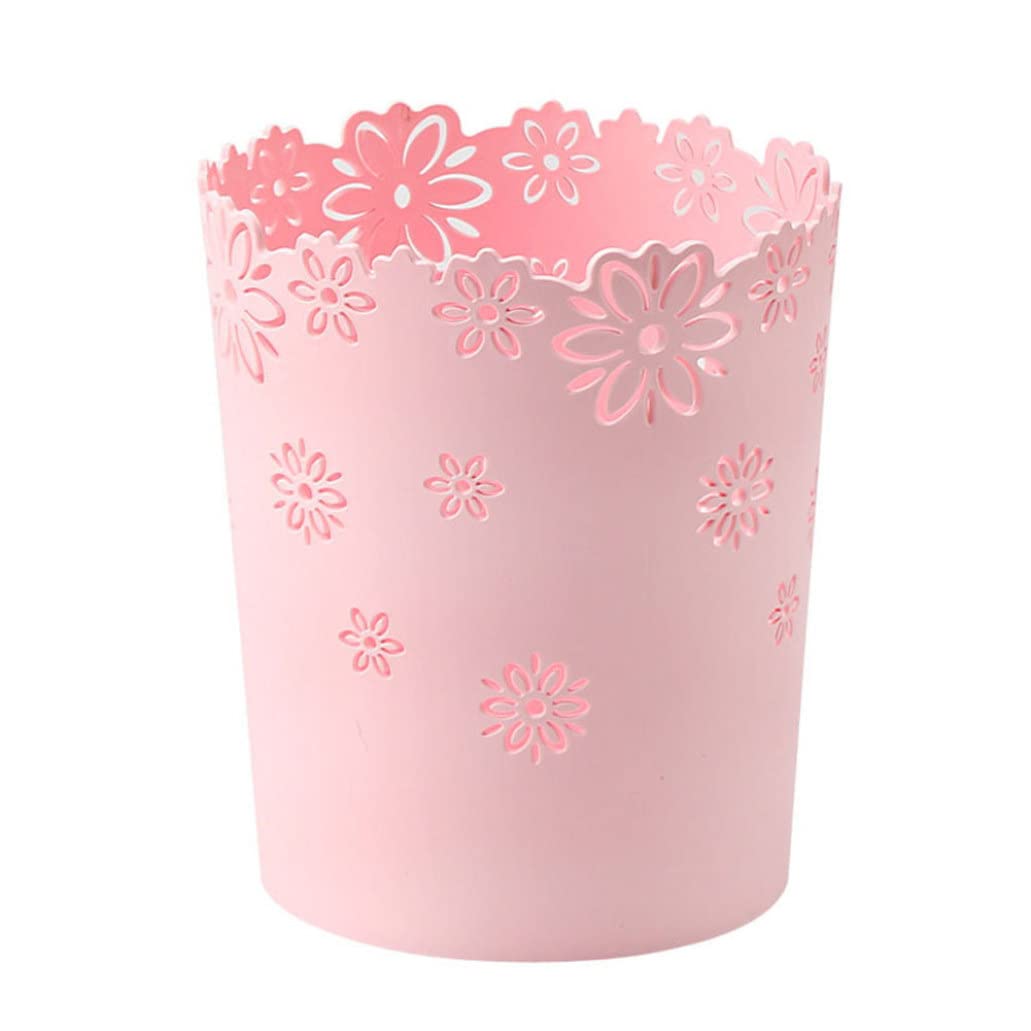 Grtheenumb Paper basket|Plastic Trash Can Hollow Flower Wastepaper Basket Round Lidless Garbage Container Bin