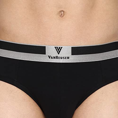 Image of Van Heusen Men Briefs - Pima Cotton Stretch - Colour Fresh, Ultra Soft, Solid 20002 Pure Black XL