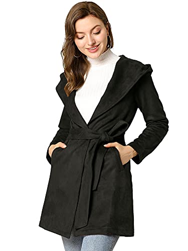 Allegra K Women's Faux Suede Hooded Winter Long Sleeve Belted Wrap Coat3