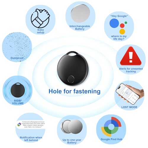 Smart Android Tracker Tag, Bluetooth Tag Compatible con la Aplicación Google “ Google Find Hub ” (Solo para Android), para Localizar Objetos,Llaves/Maletas/Mochilas,Batería Reemplazable,4 Piezas