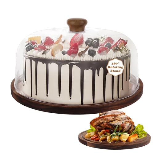JMIATRY - JMIATRY 12 Inches Cake Stand with Dome Lid, Acacia Wood Cake Plate with Acrylic Cover, Wooden Cake Stand，Dessert Table Display Set for Cake, Cheese, Chips & Dips, Nachos, Fruit Platter