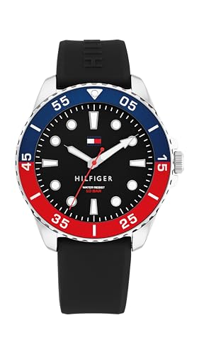 Tommy Hilfiger Reloj con Movimiento de Cuarzo de Tres Manecillas para Hombre con Correa de Silicona Negra - 1792201