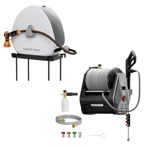 Image of Giraffe Tools Grandfalls Pressure Washer Plus+, Electric Wall Mount Power Washer with 100FT Ultra-Soft Pressure Hoses, 2900PSI, 2.2GPM and Ground Mounted Retractable Hose Reel 1/2 Inch x 82FT