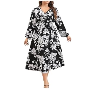 Women'S Spring Dresses Fashion Casual Autumn Plus Size Dress Printed V-Neck Waist Long Dress Clothes, Xl-4Xl 6 41z0c 1f8jl. sl500 . ss300