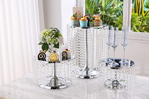 Lanlong Cake Stand For Dessert Table 12 Inch Silver Crystal Pendants Metal Cake Stand Serves As A Round Dessert Cupcake Display Plate For Table, Wedding, Party, Event #TOP4
