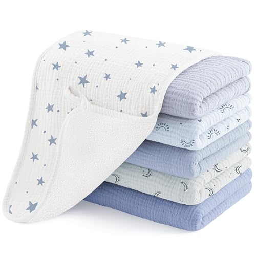 Image of Susurration Muslin Burp Cloths, Soft Baby Burping Cloths for Unisex Boys and Girls, Newborn Essentials Large Extra Absorbent Washcloths, 20x10in, 6 Pack