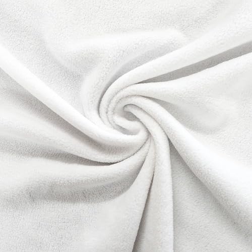 Soft Plain Fleece Fabric, 300g/m², 100% Polyester, Anti-Pilled, Lightweight Brushed Material, Available in White (Per Metre)