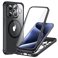 ESR for iPhone 15 Pro Case, Compatible with MagSafe, Full-Body Military-Grade Drop Proof Case for iPhone 15 Pro with Built-in 9H+ Tempered Glass Screen Protector, Clear Black
