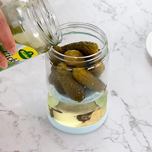 WhiteRhino Glass Pickle Jar with Strainer Hourglass,1000ml Flip Olive Container for Kitchen Storage,Upside Down Pickle Kimchi Jar,Leakproof Airtight Lids and Refrigerator Dishwasher Safe(Clear)