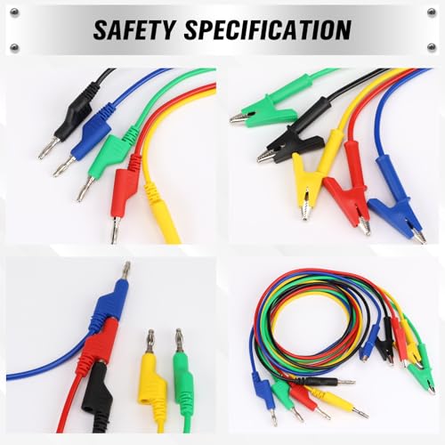 Image of SWANLAKE 5-Piece Banana Plug to Alligator Clip Test Leads, 1000V 15A 3.5ft /1M Multimeter Electrical Alligator Clips, Flexible Copper Cable Banana Plug, Electrical Wires with Gator Clips