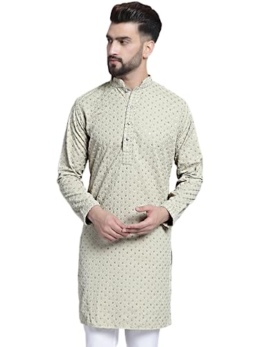 Image of Jompers Men's Regular Fit Cotton Chikankari Embroidered and Sequence Kurtas