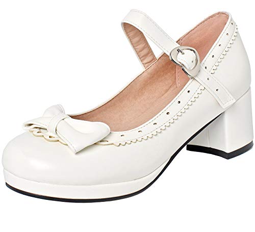 AIMODOR Womens Shoes Platform Mary Jane Ankle Strap Chunky Heel with Bows