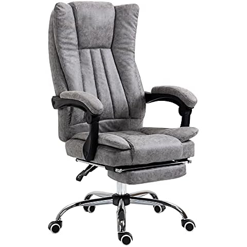 Vinsetto Executive Office Chair Micro Fibre Computer Desk Chair for Home with Arm, Swivel Wheels, Footrest, Grey Cover